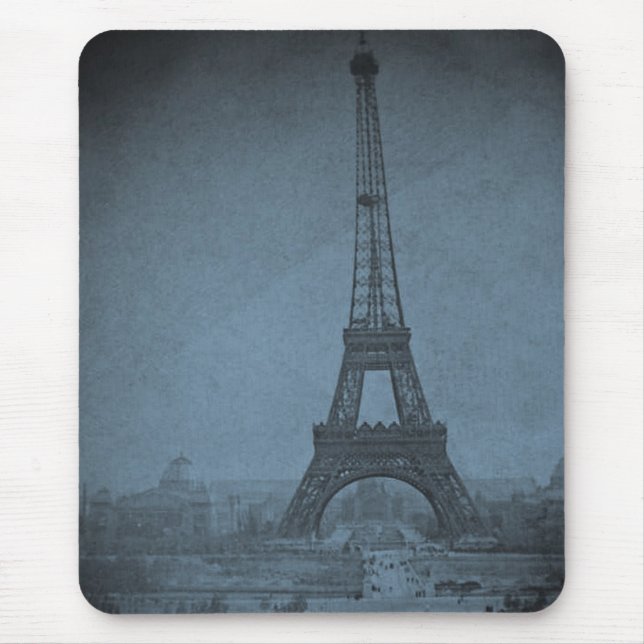 Eiffel Tower Vintage Stereoview Cyan Tone Mouse Pad (Front)