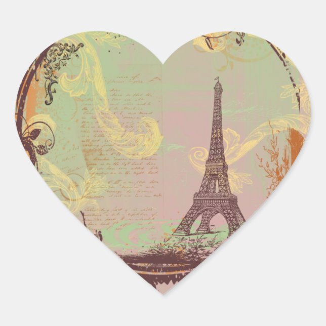 Eiffel Tower Vintage Style Heart Sticker (Front)