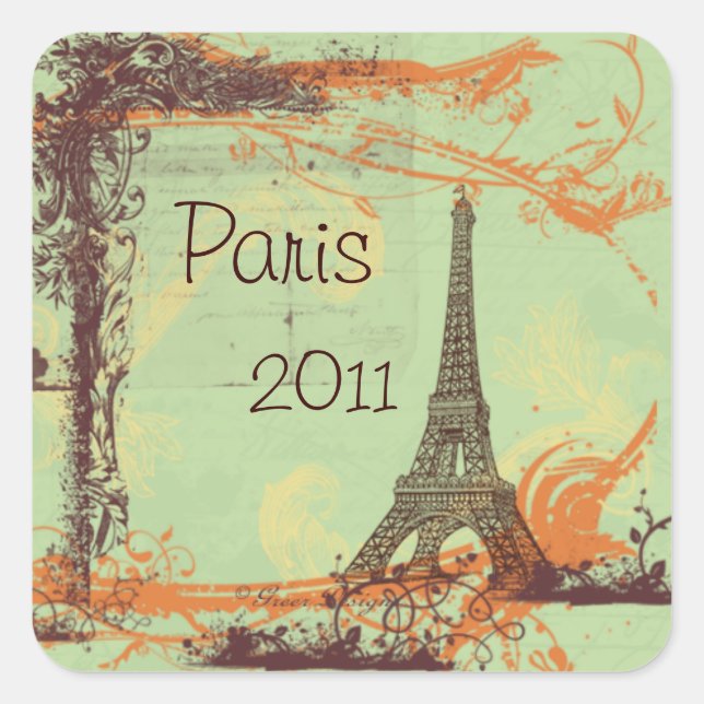 Eiffel Tower Vintage Style Stickers Tags (Front)