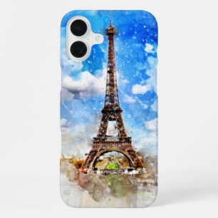 Eiffel Tower watercolor painting iPhone 16 Plus Case