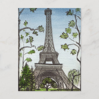 Eiffel tower watercolor, Paris, France Postcard