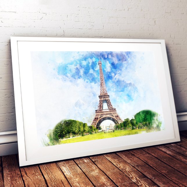 Eiffel Tower Watercolor Paris Skyline Art Print (Eiffel Tower Watercolor Paris Skyline Art Print. Photo Print)