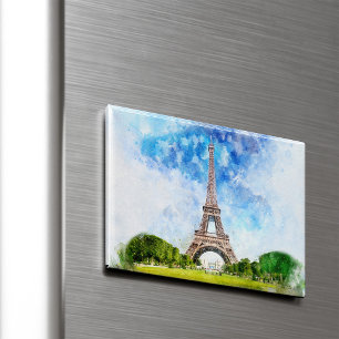 Eiffel Tower Watercolor Paris Skyline Art Print Magnet