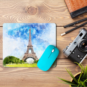 Eiffel Tower Watercolor Paris Skyline Art Print Mouse Pad