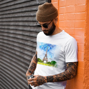 Eiffel Tower Watercolor Paris Skyline Art Print T-Shirt
