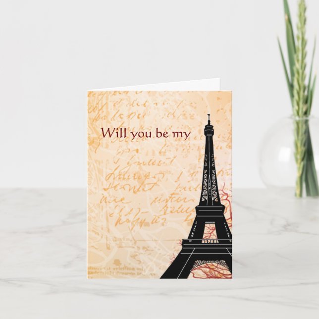 Eiffel Tower Will You Be My Note card (Front)