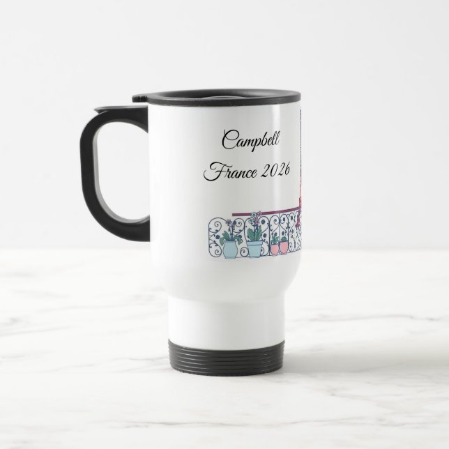Eiffel Tower Window View Minimalist French Travel Mug (Left)