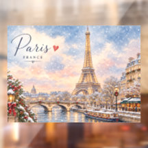 Eiffel Tower Winter Christmas River seine in snow