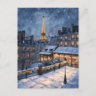 Eiffel Tower Winter Night Scene Postcard