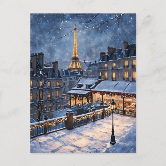 Eiffel Tower Winter Night Scene Postcard (Front)