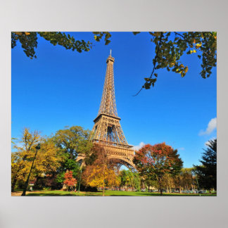 Eiffel Tower with autumn trees and leaves Poster