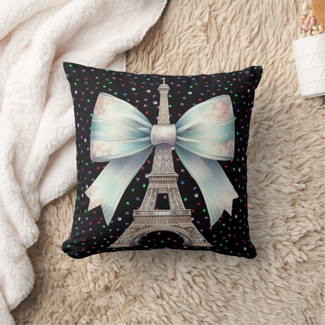 Eiffel Tower with Bow Throw Pillow (Blanket)
