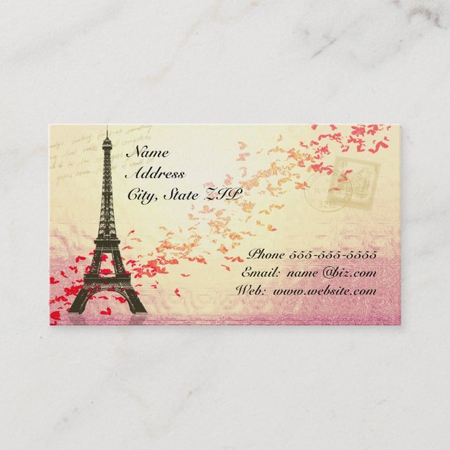 Eiffel Tower with floating hearts Business Card (Front)