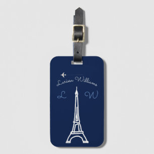 Eiffel Tower with name & initials travel Luggage Tag