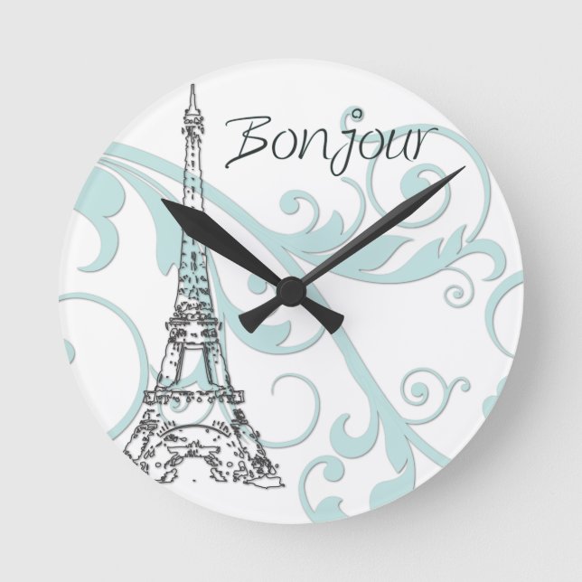 Eiffel Tower with Scrolls Round Clock (Front)