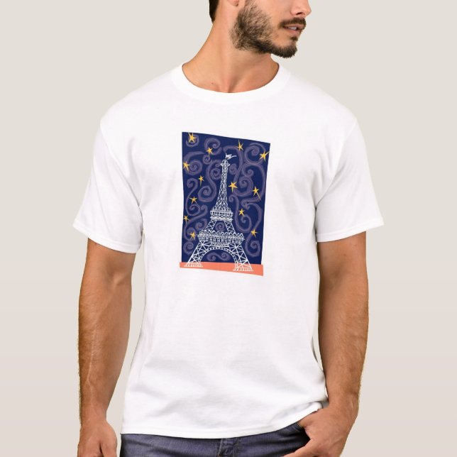Eiffel Tower with Stars and Swirls T-Shirt (Front)
