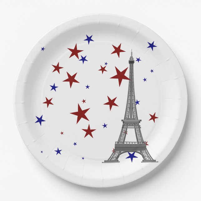 Eiffel Tower with Stars Paper Plate (Front)