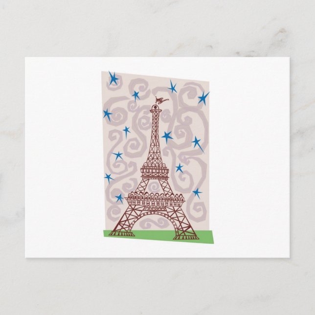 Eiffel Tower with Swirls and Stars Postcard (Front)