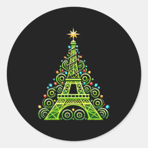 Eiffel Tower Wrapped In Christmas Tree Lights Fren Classic Round Sticker