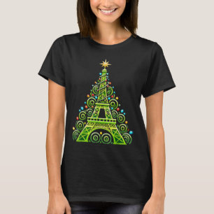 Eiffel Tower Wrapped In Christmas Tree Lights Fren T-Shirt