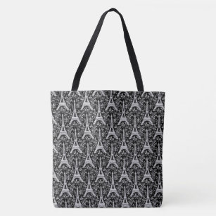 Eiffel Towers and Flowers Black Tote Bag