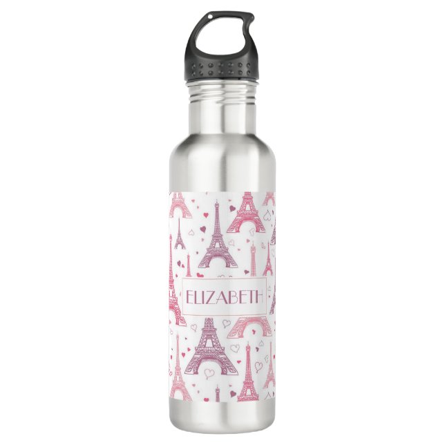 Eiffel Towers and hearts personalised 710 Ml Water Bottle (Front)