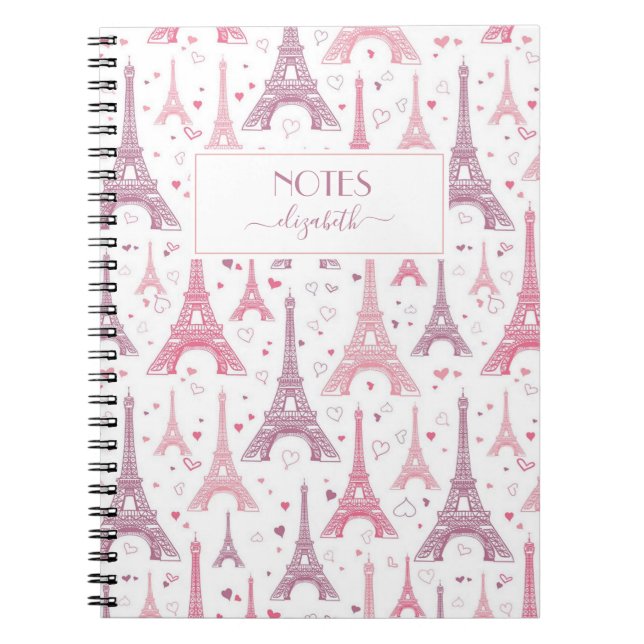 Eiffel Towers and hearts personalised Notebook (Front)