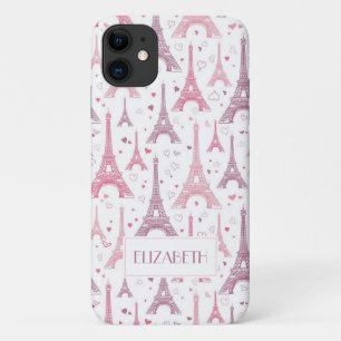 Eiffel Towers and hearts personalized Case-Mate iPhone Case
