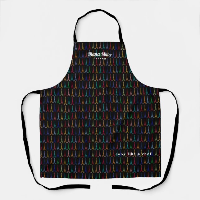 Eiffel Towers colour pattern black Apron (Front)