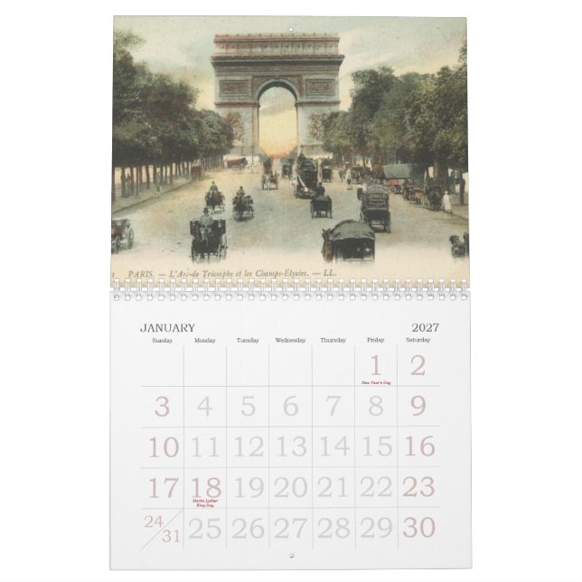 eiffle tower, VintagePostcardsof Paris in theEa... Calendar (Jan 2027)