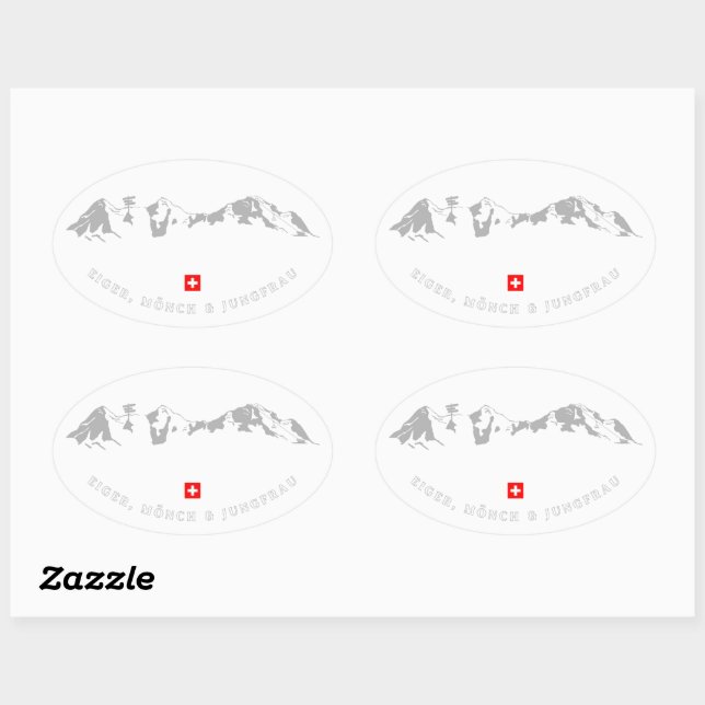 Eiger, Mönch, and Jungfrau Minimalist Illustration Oval Sticker (Sheet)