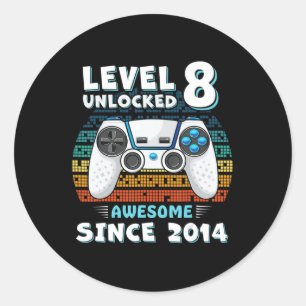 Eight 8yr BDay Son Boy Fun Gamer 8th 8 Years Old B Classic Round Sticker