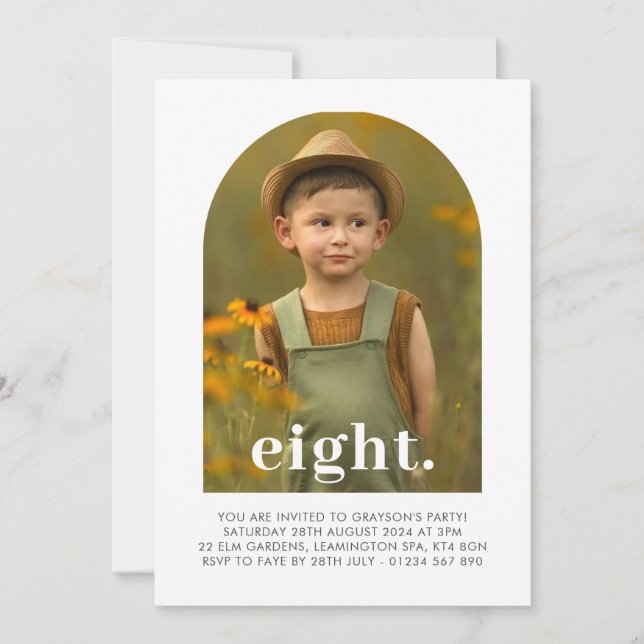 Eight Arched Photo Birthday Invitation (Front)