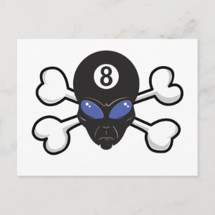 eight ball alien Skull and Crossbones Postcard