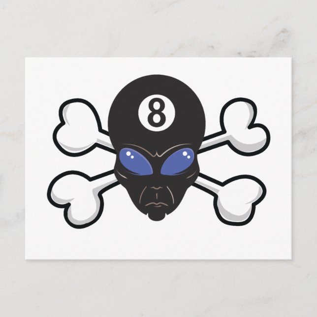 eight ball alien Skull and Crossbones Postcard (Front)