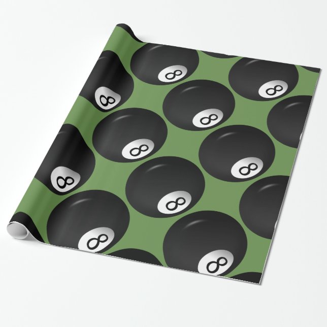 Eight Ball Billiard Theme Wrapping Paper (Unrolled)