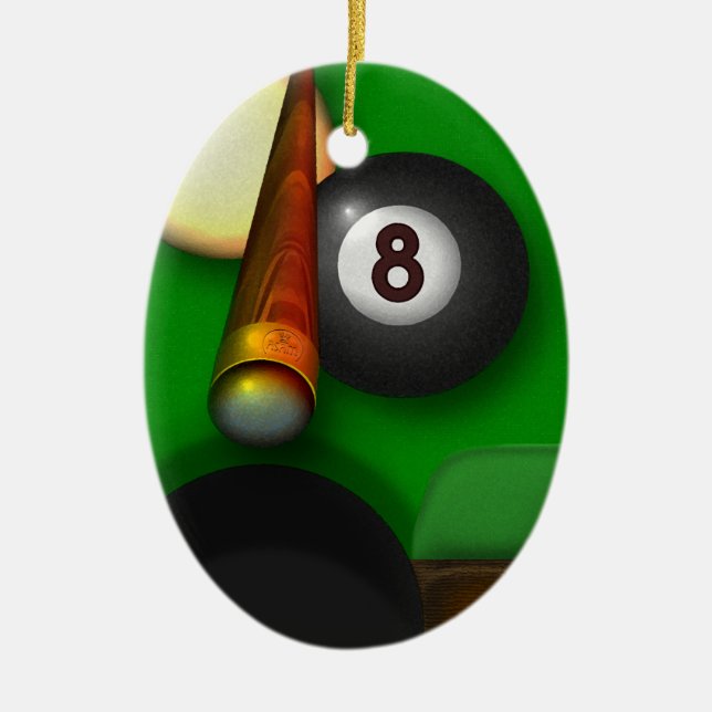 Eight Ball Pool and Billiards Personalised Ceramic Tree Decoration (Front)