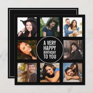 Eight Birthday Photo Collage Black and White  Invi Invitation