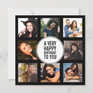 Eight Birthday Photo Collage Black and White  Invitation