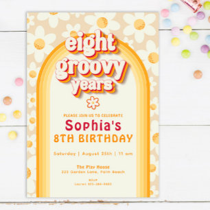 Eight Groovy Years 8th Birthday Invitation   Retro