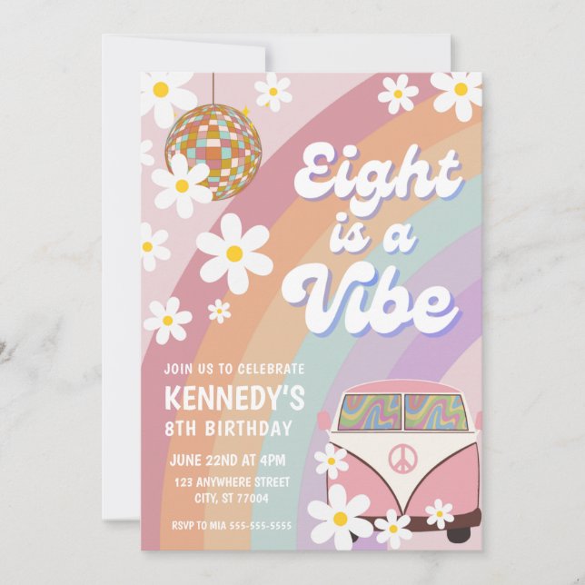 Eight is a vibe 8th birthday invitation (Front)