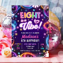 Eight is a Vibe 8th Retro Neon Glow Girl Birthday