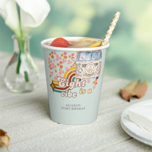 Eight Is A Vibe Daisy Hippie Van Eighth Birthday Paper Cups