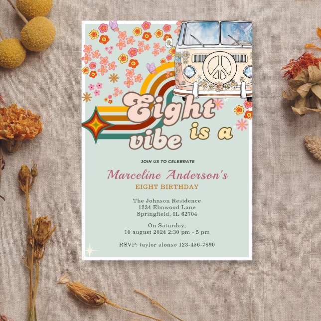 Eight is a Vibe Daisy Van Floral 8th Birthday  Invitation (Creator Uploaded)