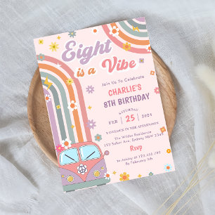 Eight Is A Vibe Groovy Retro Daisy 8th Birthday  Invitation