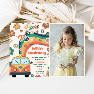 Eight Is A Vibe Groovy Retro Floral 8th Birthday Invitation