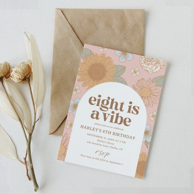 Eight is a Vibe Retro Floral 8th Birthday Invitation (Creator Uploaded)