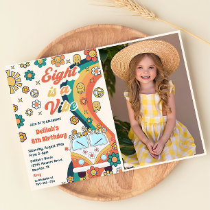 Eight Is A Vibe Retro Floral 8th Birthday Party Invitation