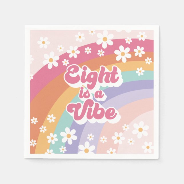 Eight is a Vibe Retro Rainbow 8th Birthday Napkin (Front)