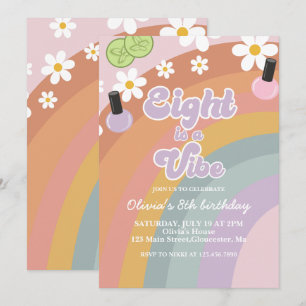 Eight is a vibe Spa Rainbow 8th Birthday Invitation